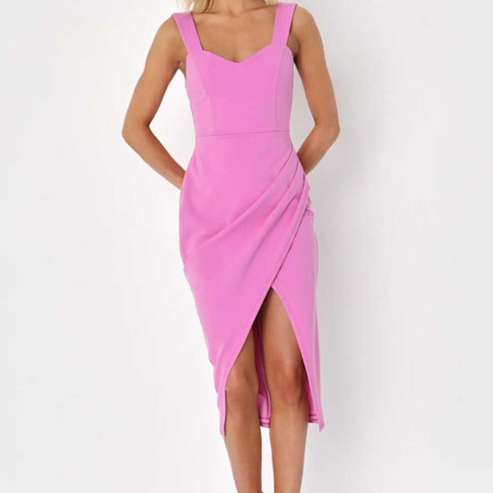 Lulu's Pink Midi Dress with Tulip Skirt